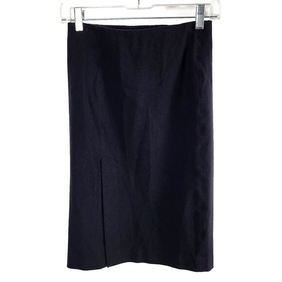 Vince XS Black Pencil Skirt Cotton Blend Stretch Pull On Front Vent Office Party - Picture 4 of 8
